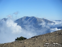 Mt Baldy peaking above clouds as viewed from Mt Baden Powell Trail - Wrightwood CA Hiking