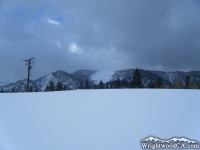 Wright Mountain behind a snow berm after a big winter storm - Wrightwood CA Mountains