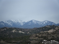 Mt Baldy (left), Dawson Peak (middle), and Pine Mountain (right) as viewed from Highway 138, east of the 15 Freeway. - Wrightwood CA Mountains