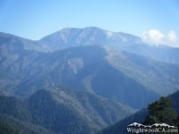 Mt Baldy (top center), Pine Mountain Ridge (center), and Prairie Fork (below Pine Mountain Ridge). - Wrightwood CA Mountains