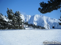 Snow-covered Mt Baldy in winter from the top of Mountain High