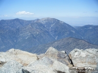 Looking at Mt Baden Powell, over rocks at the peak of Mt Baldy - Wrightwood CA Mountains